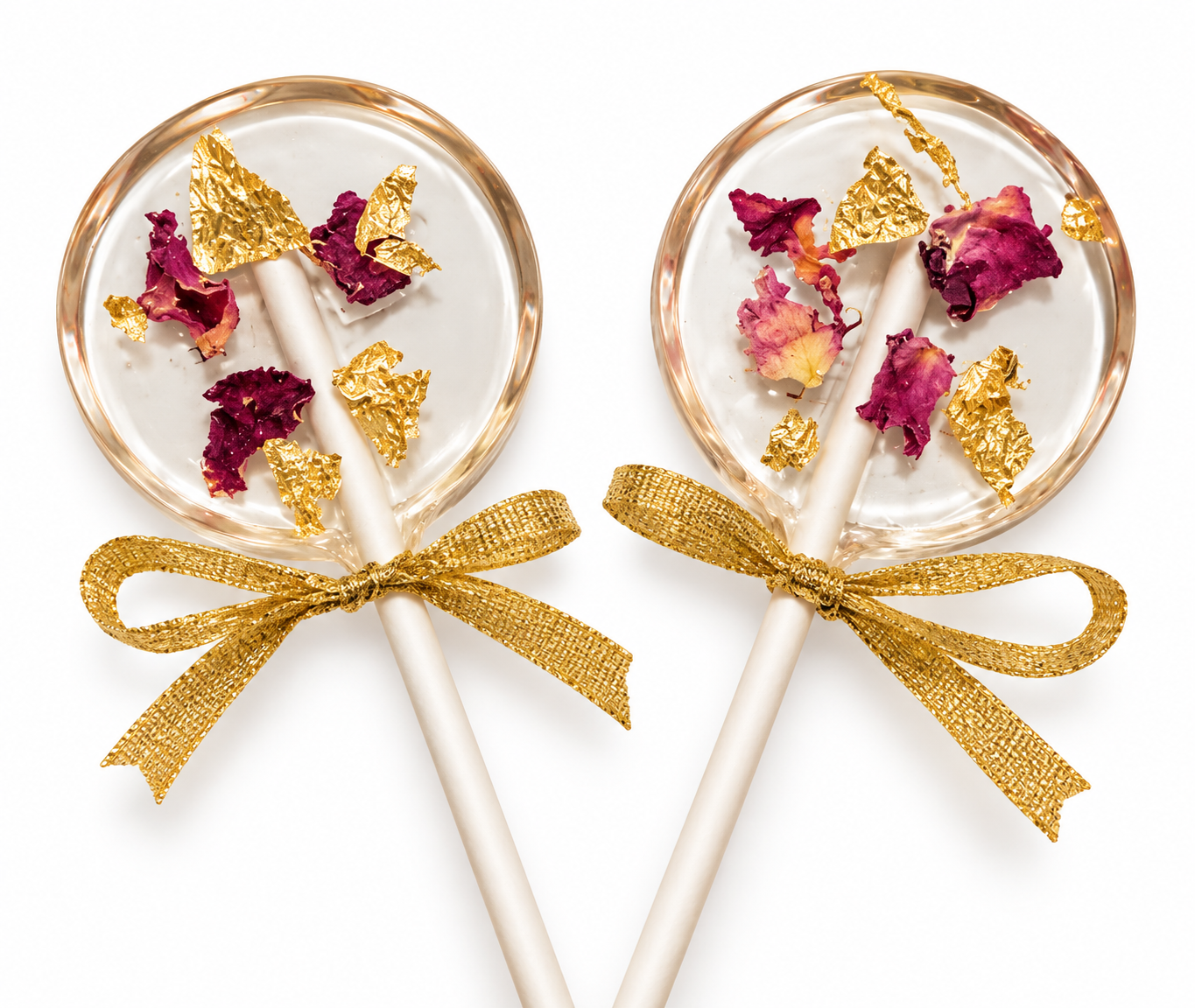 Suçon transparent en isomalt avec fleurs comestibles